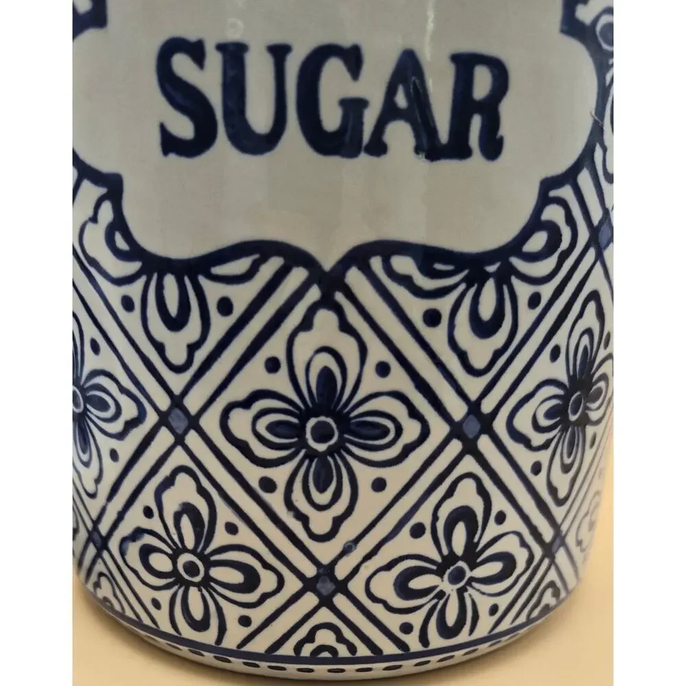 Classic Style White & Blue Floral Sugar Container with Lid Pre-Loved